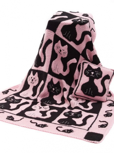 Cat & Mouse Crochet Throw & Pillow Set