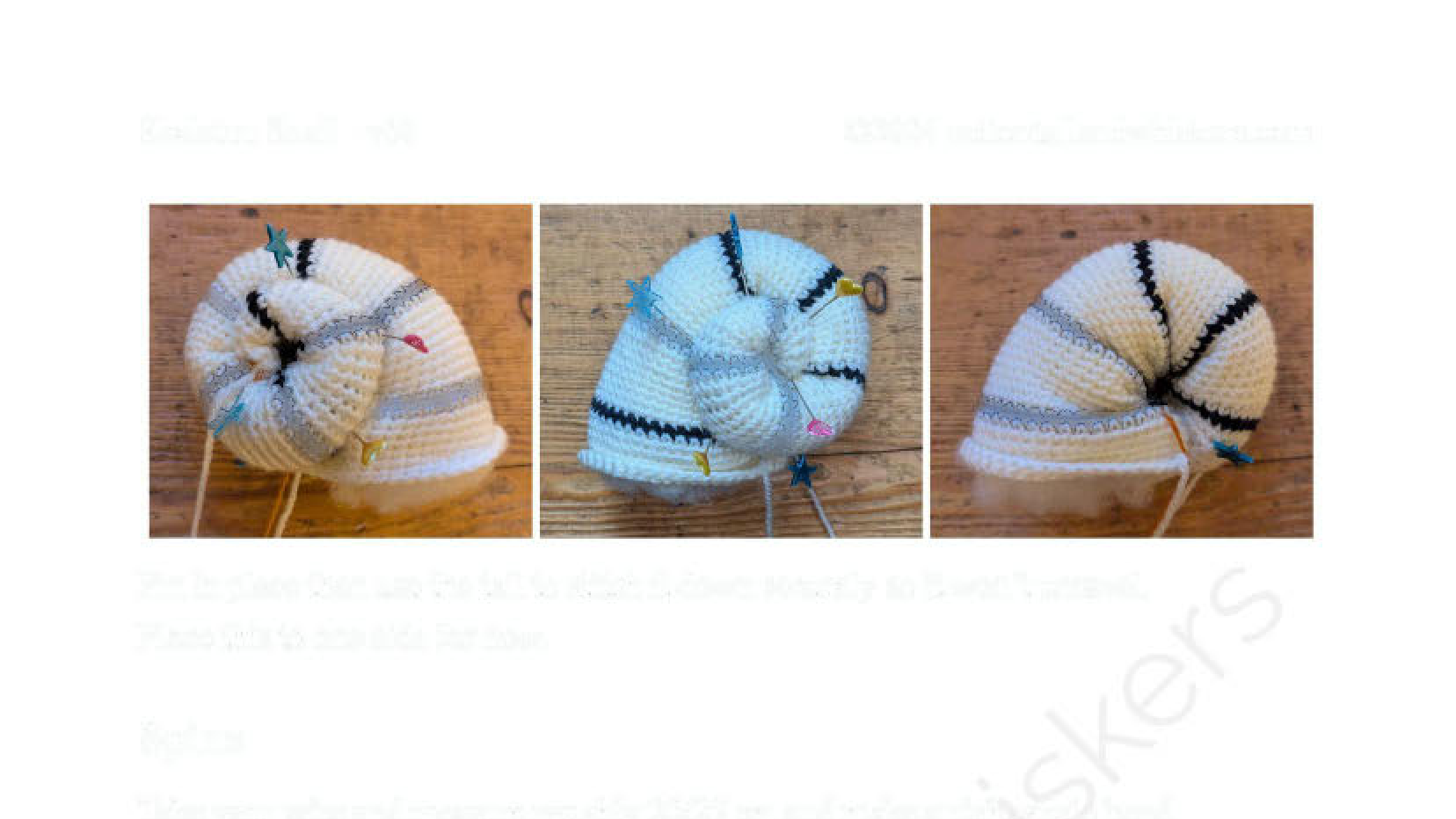 The crochet shell being pinned into a curl