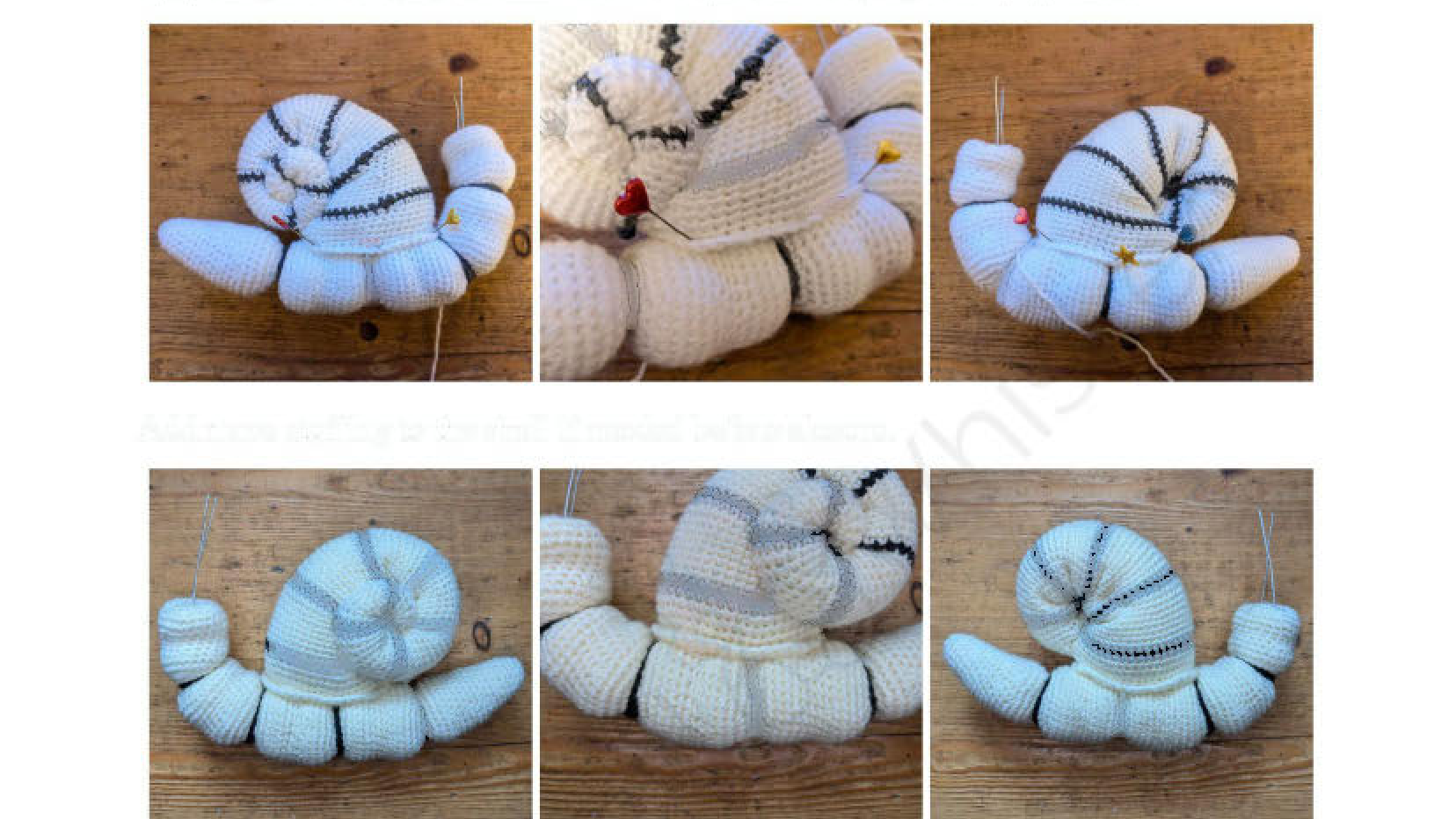 Pinning the finished shell onto the snail's spine
