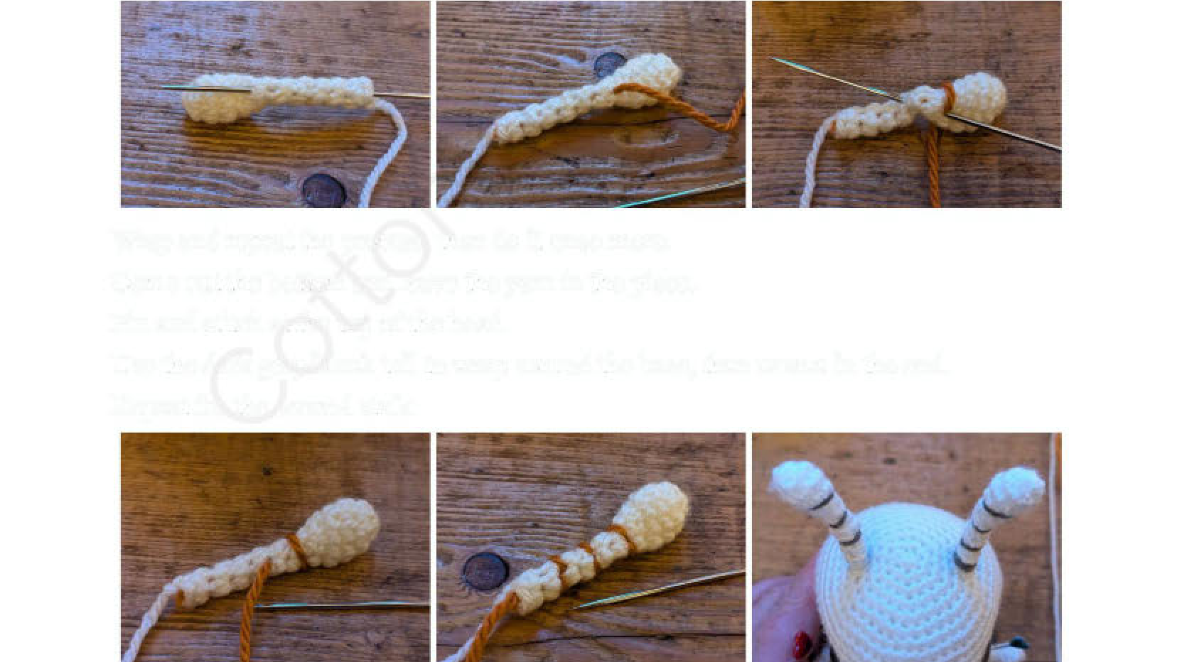 Stitching black yarn to create teeth details
