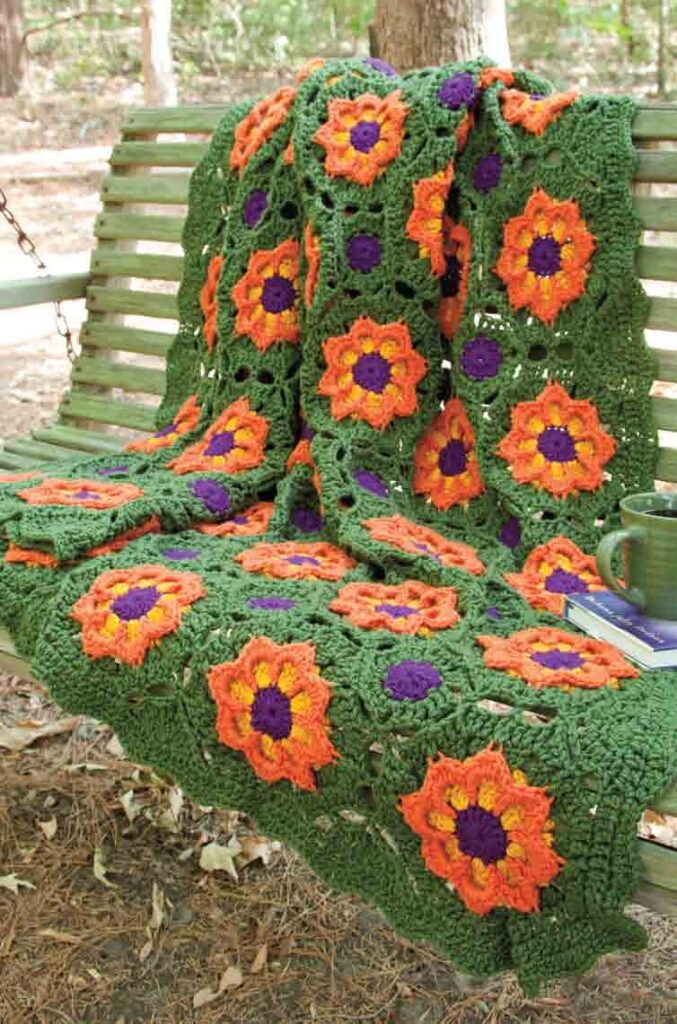 Crochet the Bold & Beautiful Winner's Circle Flower Tiles Throw
