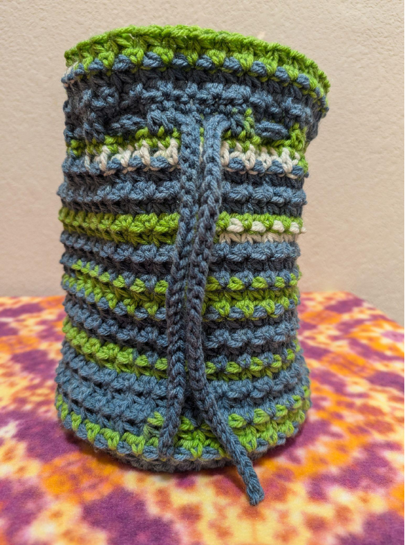 Finished Trinity Stitch Drawstring Bag - Side View