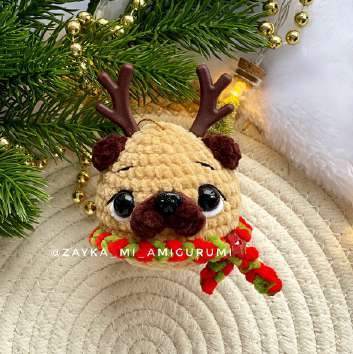 Pug Ornaments: Free Crochet Pattern for Christmas Pug Baubles