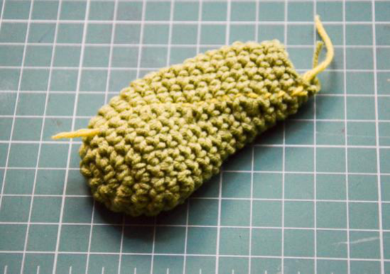 Completed crocheted leg