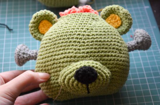 Crocheted head with muzzle and nose attached