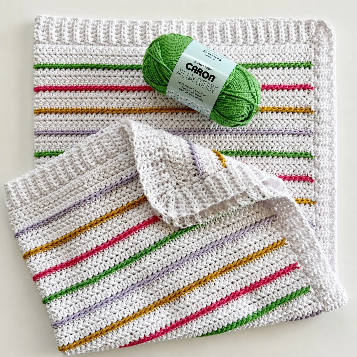 Colorful Striped Cotton Crochet Blanket Pattern | Beginner-Friendly & Textured