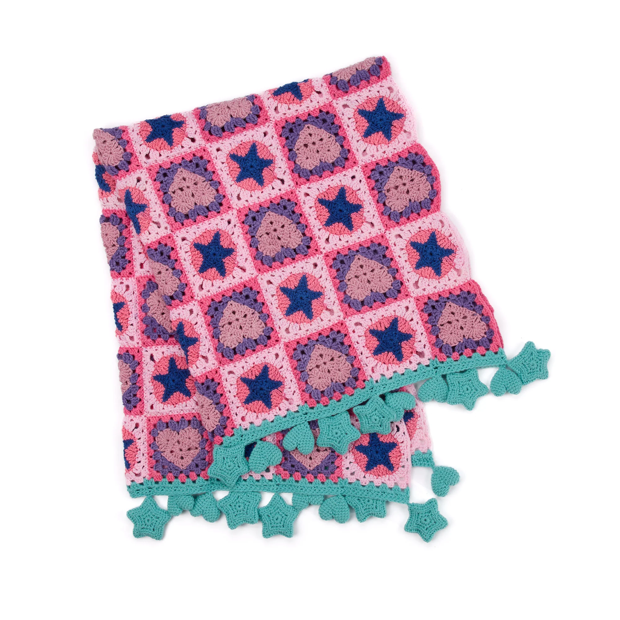 Star and Heart Crochet Blanket Pattern with 3D Pompoms: DIY Tutorial